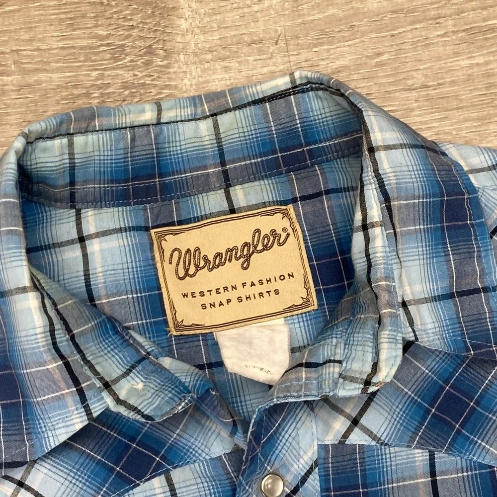 Wrangler Shirt Mens Large Blue Plaid Long‎ Sleeve Snap Western Fashion Casual
